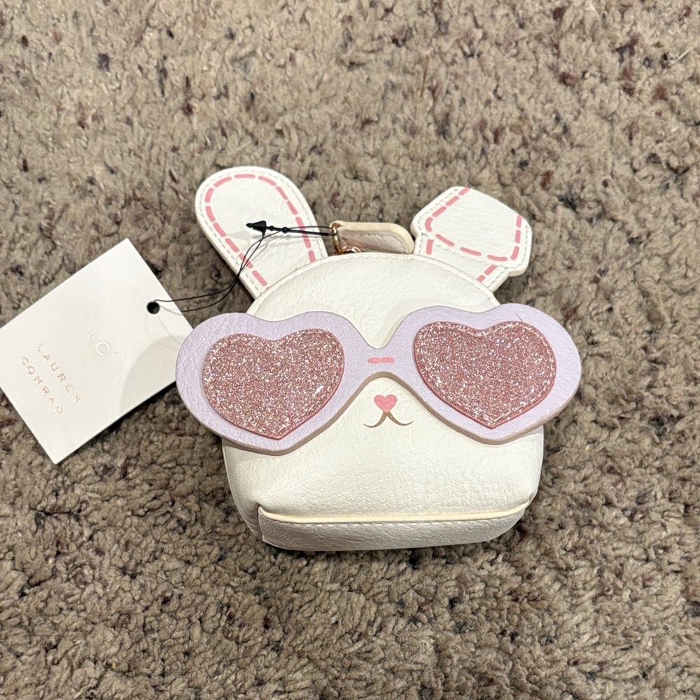 Cute Bunny Kids Coin Purse with Pink Glitter Heart Glasses